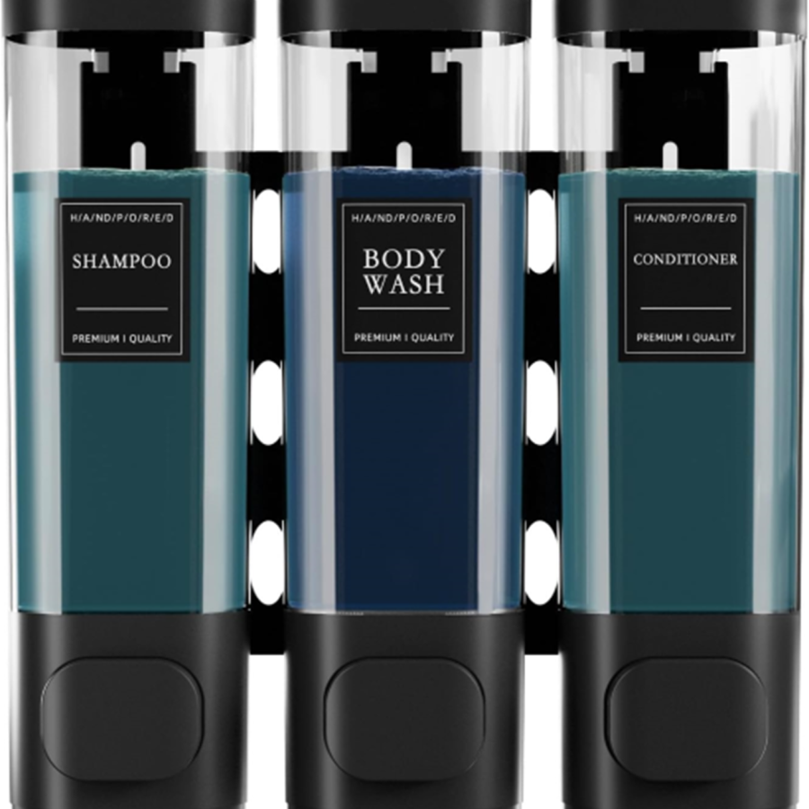 Hotel Shower 3-Chamber Wall-Mounted Dispenser for Lodging Tub/Shower, Large 300 mL Capacity