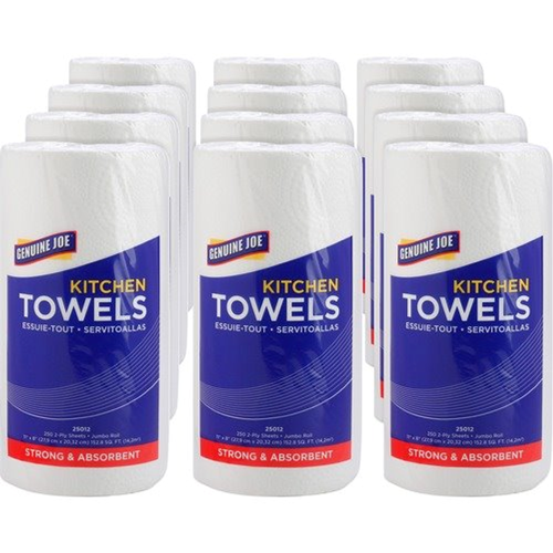 Genuine Joe® GJO25012 Kitchen Roll Paper Towels, 2-Ply, 250 Sheets, 12 Rolls/Case