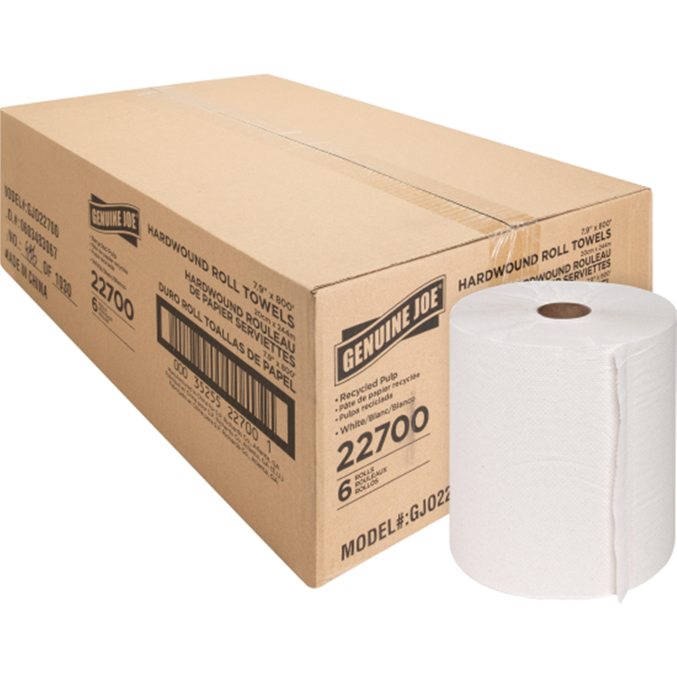 Genuine Joe 22700 Hardwound Roll Paper Towels 7.90" x 800" White Embossed 6 - Rolls/Case