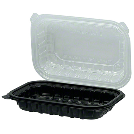 Empress 1-Compartment Polypropylene Hinged 9" x 6" x 3" Vented Food Container Black/Clear Lid, 180/Case