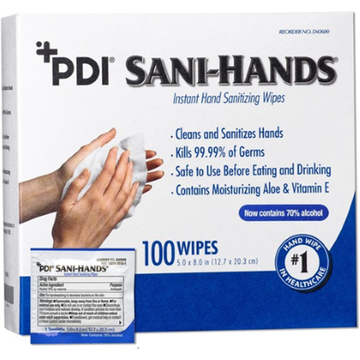 PDI Healthcare D43600 Individually wrapped Sani-Hands Instant Hand Sanitizing Wipes, 100EA/BX, 10BX/Case