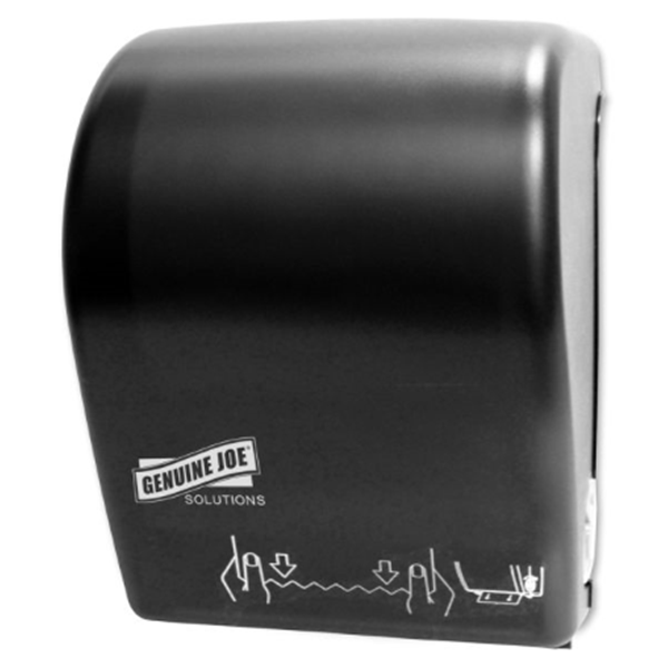 Genuine Joe Solutions 99706  Touchless Paper Roll Towel Dispenser for Hardwound Roll Towel - 15" Height x 11.4" Width x 9" Depth - Black - Touch-free, Anti-bacterial Black